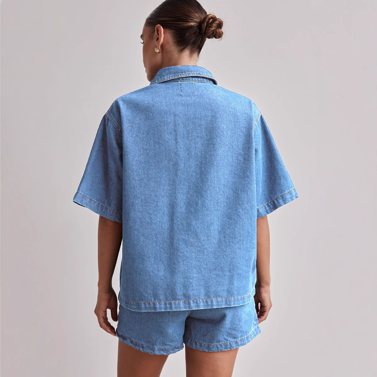 Picture of Amazon Foreign Trade Cross-border 2025 Summer European and American Women's Casual Retro Loose Shirt Denim Shorts suit