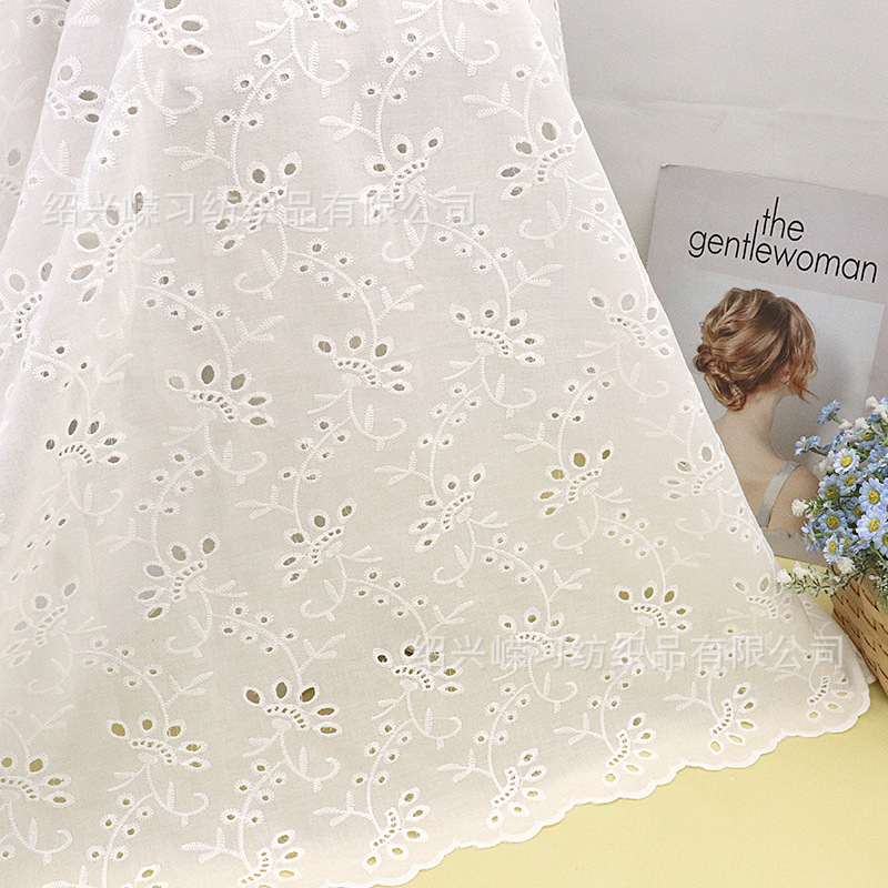 Picture of in stock variety of pure cotton hollow embroidered fabric bilateral positioning perforated spring and summer children's clothing dress white embroidered fabric