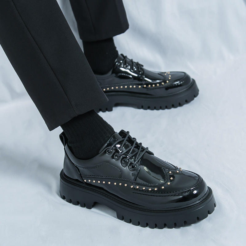 Brogue Carved Willow Shoes Breathable Thick Sole Heightening Men's Shoes British Men's Business Formal Wedding Casual Leather Shoes