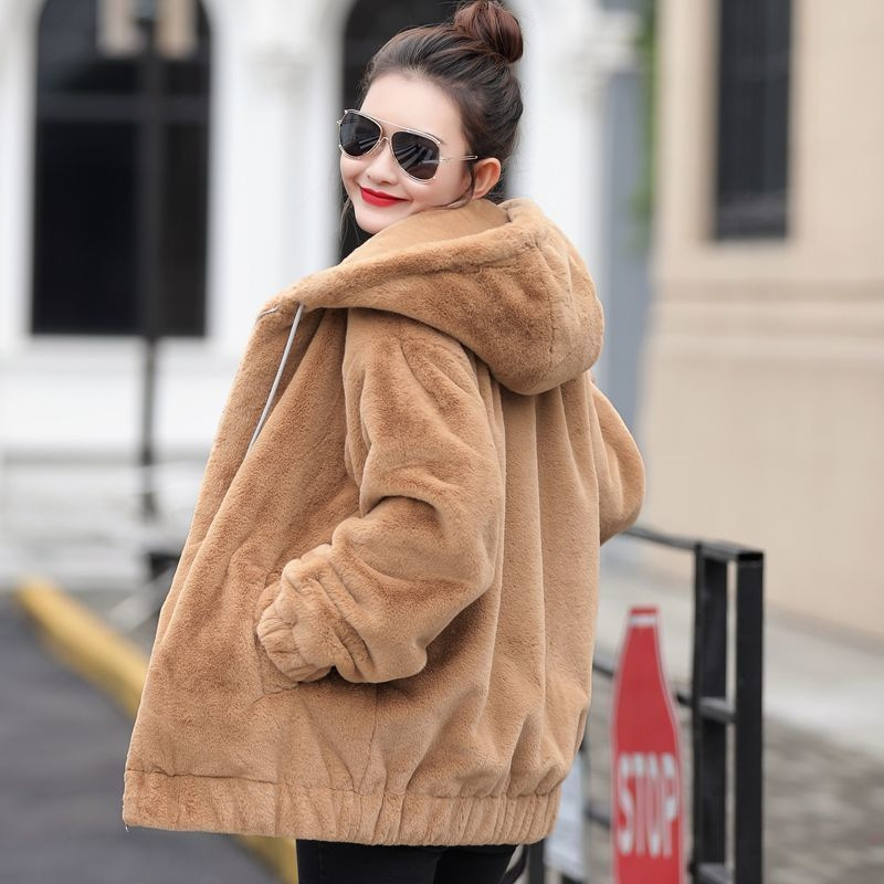 Winter Double-Sided Velvet Jacket Casual Versatile Warm Women's Large Size 2025 New Loose Hooded Zipper Long-Sleeved Trendy