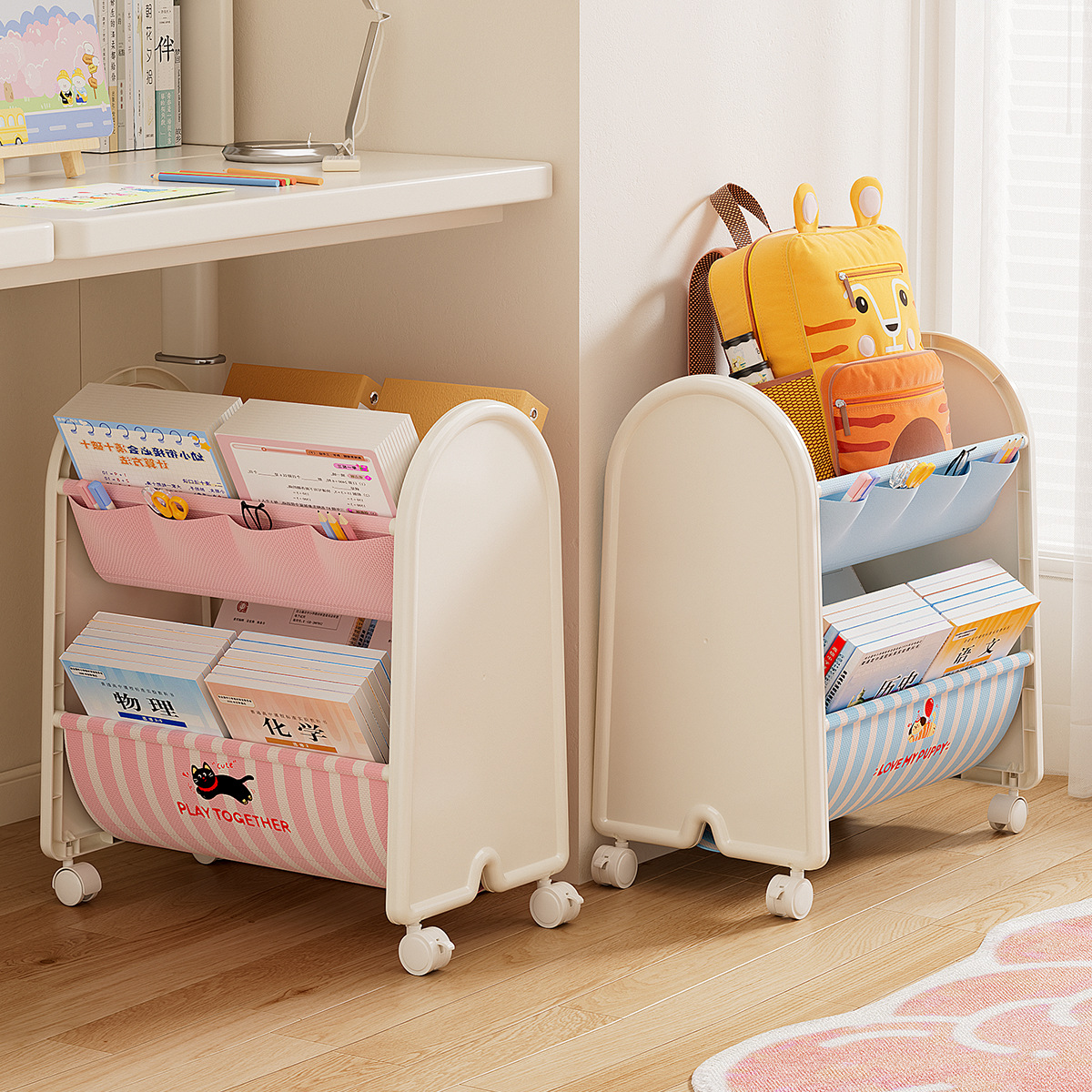 Dopamine Removable Bookshelf Kids Toy Storage Rack Living Room Backpack Rack Floor Storage Cabinet with Pulleys