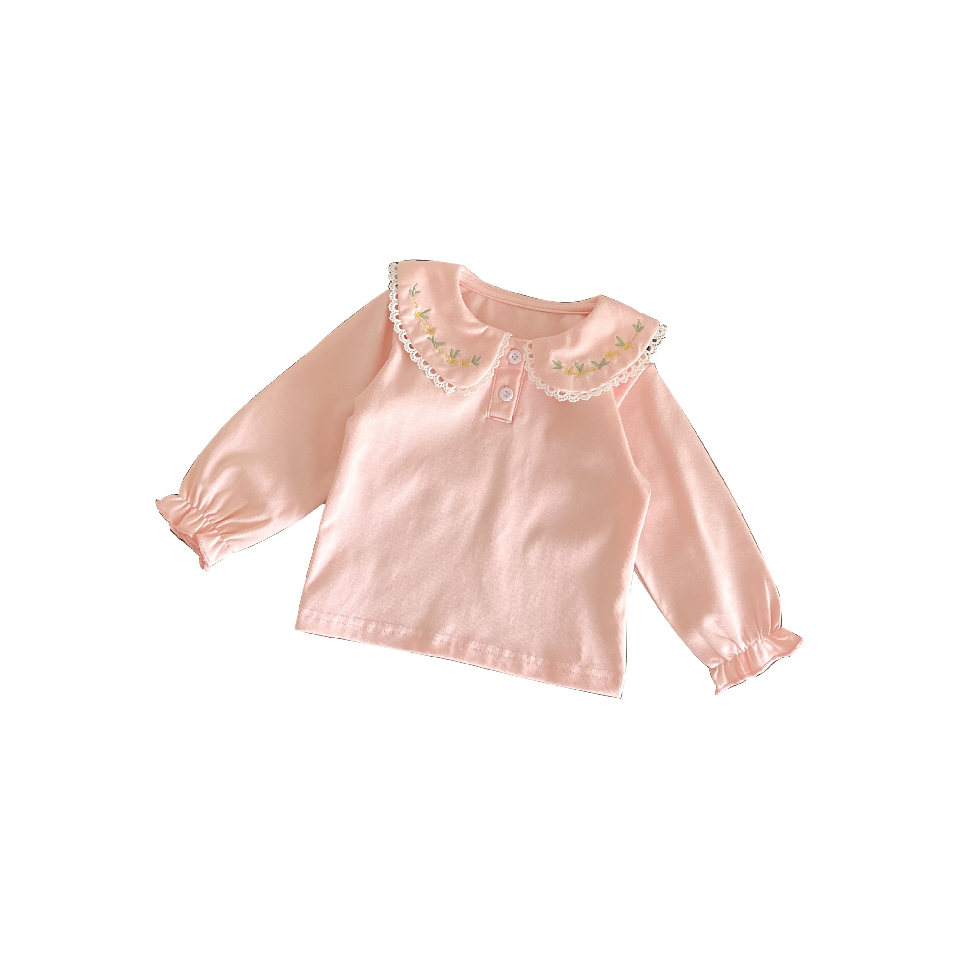 Picture of 0-3 Year Old Baby Girl Bottoming Shirt 2025 Spring & Fall Simple Infant and Toddler Embroidered Lapel Top Cotton Long-Sleeved T-Shirt