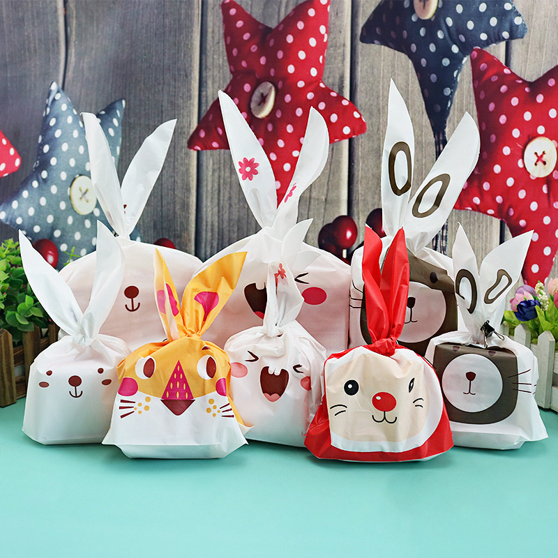 Factory wholesale cute long ears rabbit candy bag biscuit packaging West Point pastry packaging bag 50