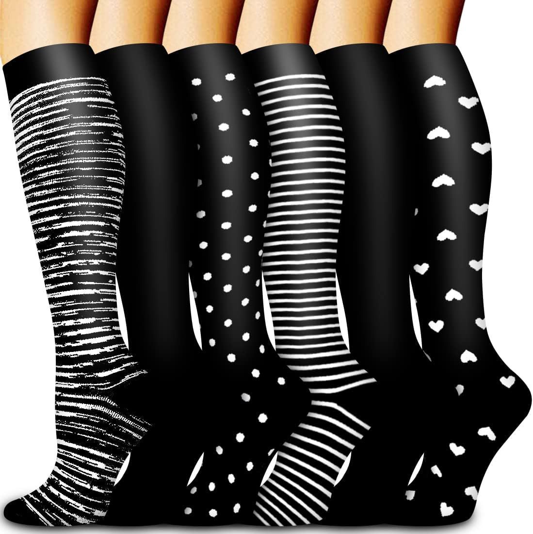 Amazon Cross-Border 6-Pack Compression Socks for Running, Sports, Cycling, Jump Rope, Calf Socks, Breathable and Quick-Drying