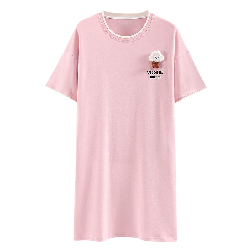 Mid-Length Nightgown with Breast Pads for Women Summer 2025 New Pure Cotton Short-Sleeved Cartoon Can Be Worn Outside Home Clothes