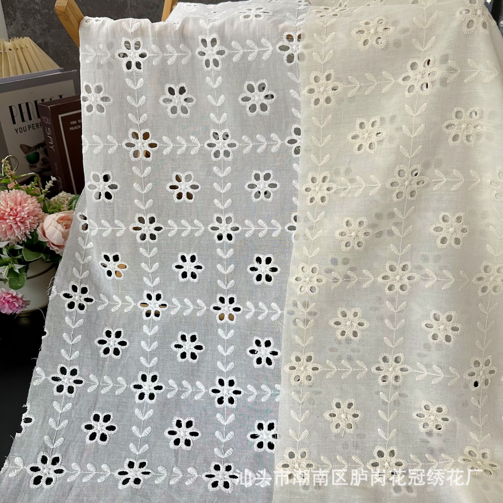 New Cotton Thread Embroider Cut Out Fabric Lace Embroider Fabric Clothing Dress Cotton Lace Perforated Fabric