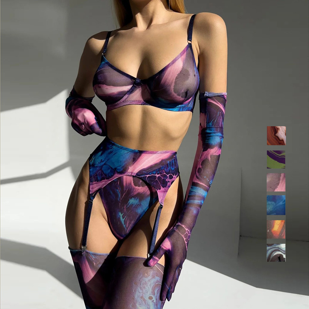 DIER European and American ins Tie-Dye Lingerie 5-piece New Tie-Dye Sexy Lingerie Sexy Kit