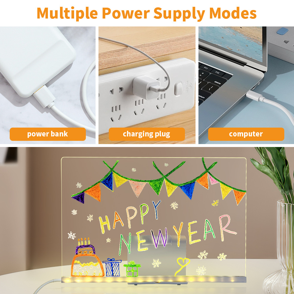 Acrylic Transparent Board Erasable Mobile High-Brightness Led Light USB Plug-In Portable Night Light Drawing Board Night