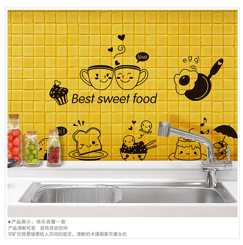 Manufacturer Wholesale Tea Cup Cake Wall Stickers Kitchen Western Restaurant Refrigerator Cafe Removable Sticker Painting Xh0120