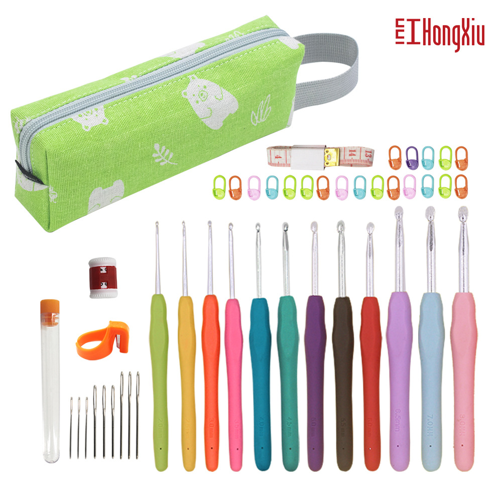 Picture of Cross-border wholesale full set of handmade crochet wool knitting tools hook knitting bag rainbow TPR soft handle crochet suit