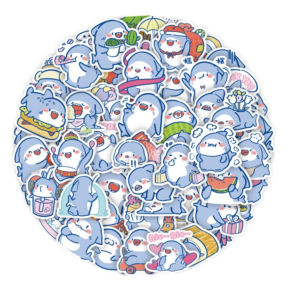 50 original cute cartoon animal shark stickers decorative stationery box car Journal waterproof stickers wholesale