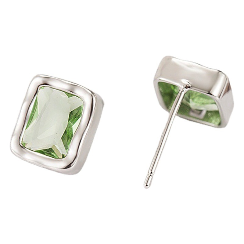Exquisite Green Square Zircon Earrings Small Female Temperament Niche Earrings Hong Kong Style Niche Design Advanced Earrings