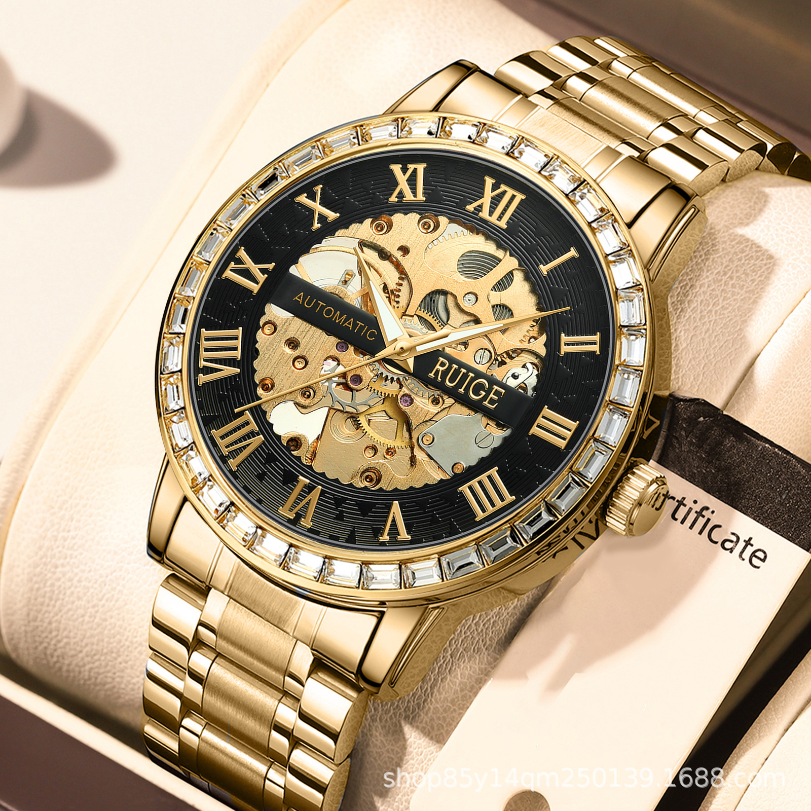 RUIGE Luxury Automatic Mechanical Watch Hollow Men's Stainless Steel Famous Watch Waterproof Luminous Fashion Watch