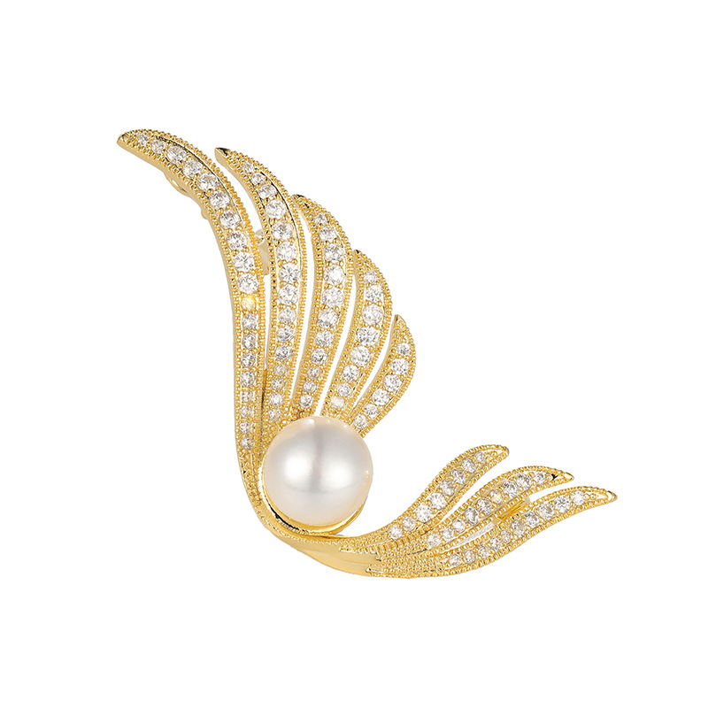 Picture of Luxury Jewelry High-end Brand Natural Freshwater Pearl Feather Brooch Double-use Men's Show Model Accessories