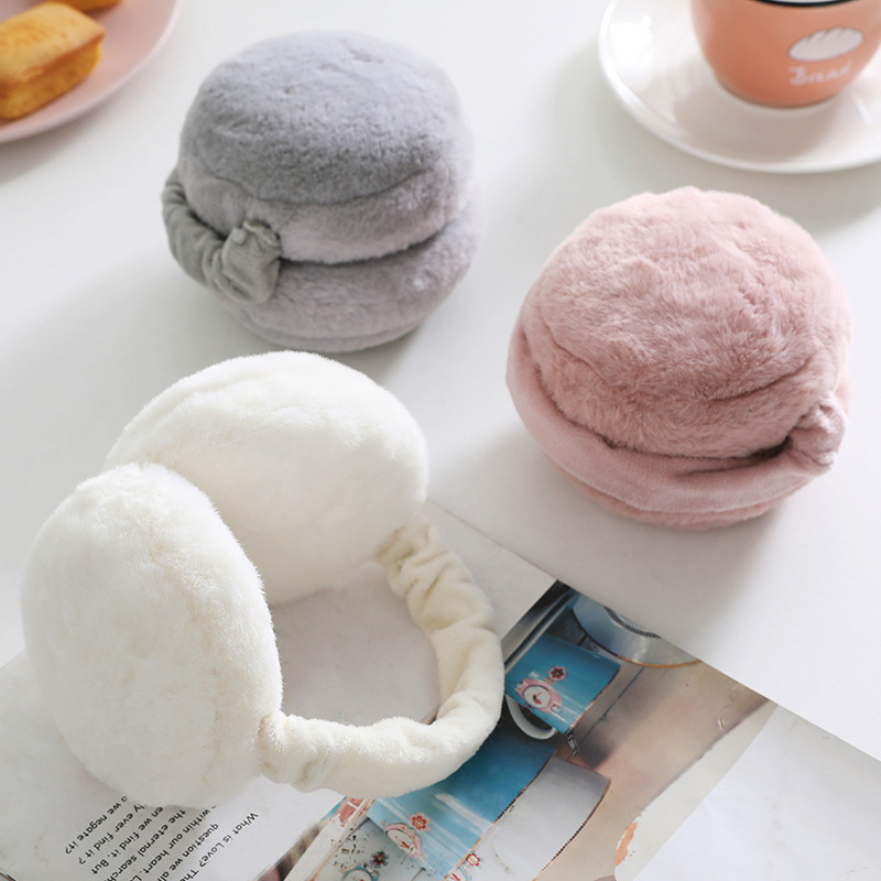 Winter women's cute solid color warm earmuffs with plush windproof ear protection portable folding cold-proof and frost-resistant earmuffs