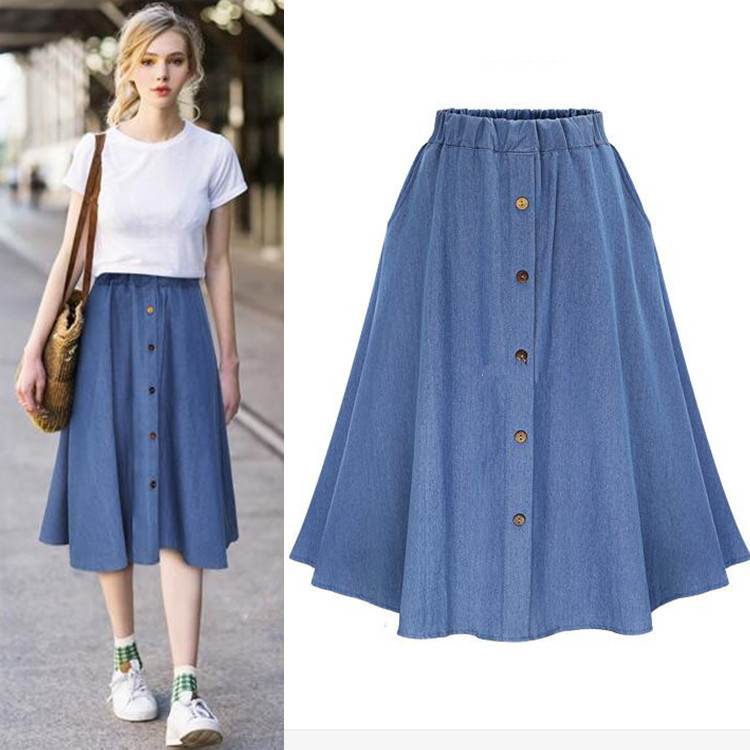 Picture of 2025 European and American Export Cross-Border Ebay Amazon Women's Denim Loose Skirt Summer A-Line Button Elastic Skirt