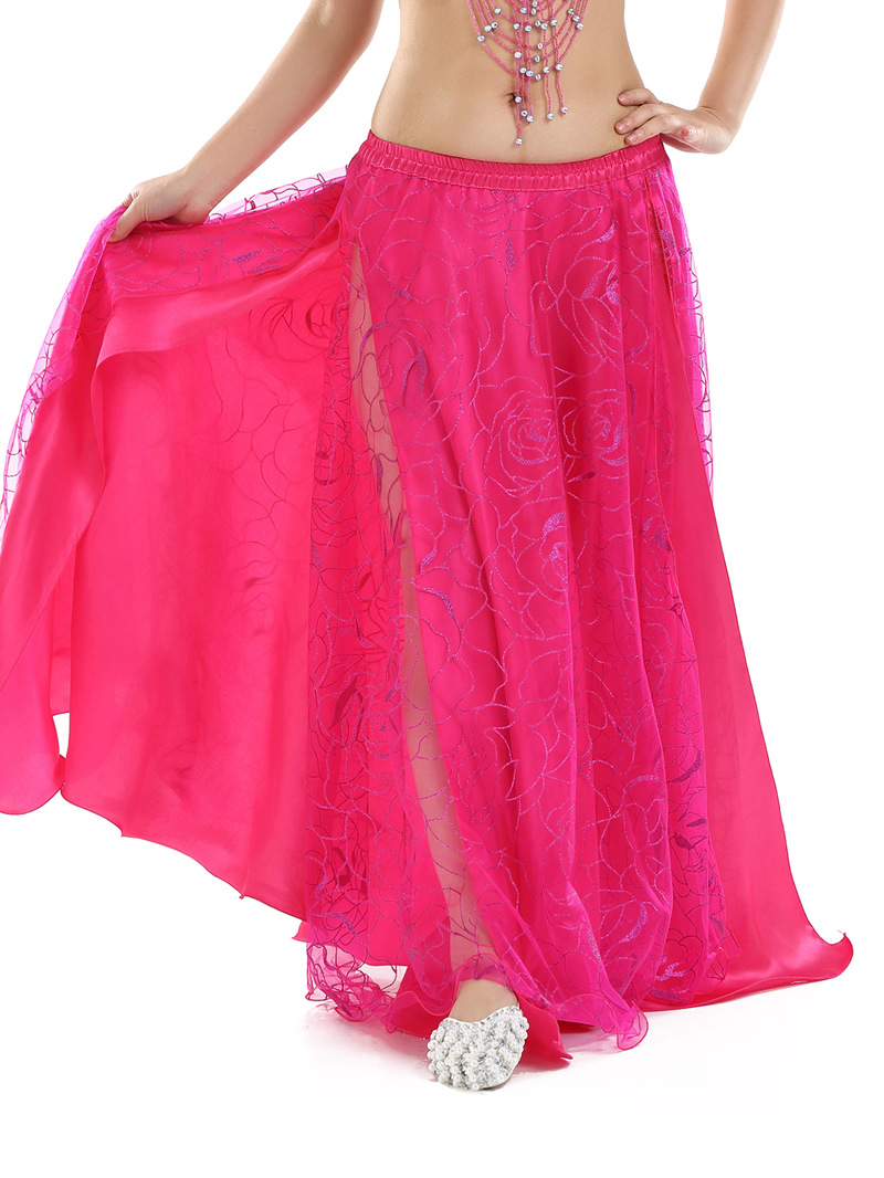 Picture of Hot Push Rose Skirt Belly Dance Performance Clothing Outer Mesh Design Double Slit Stunning Dance Clothing Source Factory