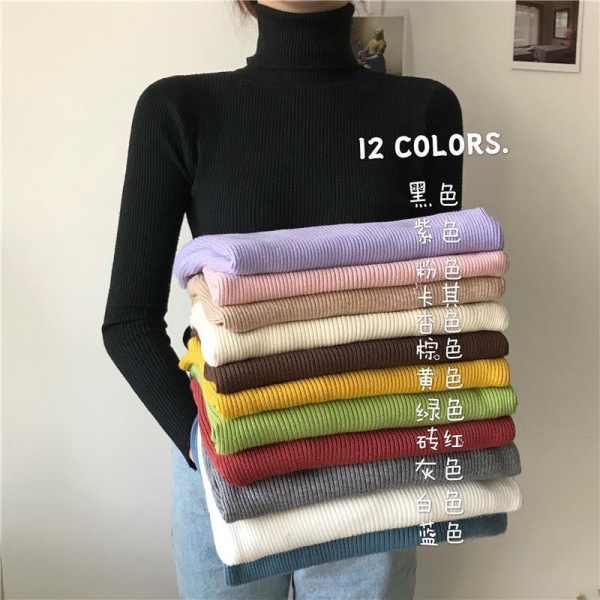 High Collar Base Shirt Women's Autumn and Winter Interior Slim-fit Long-sleeved Top Solid Color All-match Stretch Thickened Black Sweater Trendy
