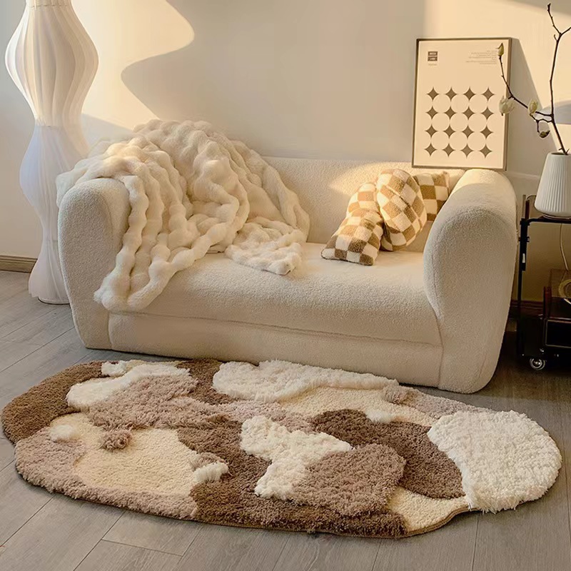 Maillard Style Bedroom Carpet Fully Covered Room Decoration Bedside Blanket Thickened Flocking Special-Shaped Large Living Room Soft Decoration