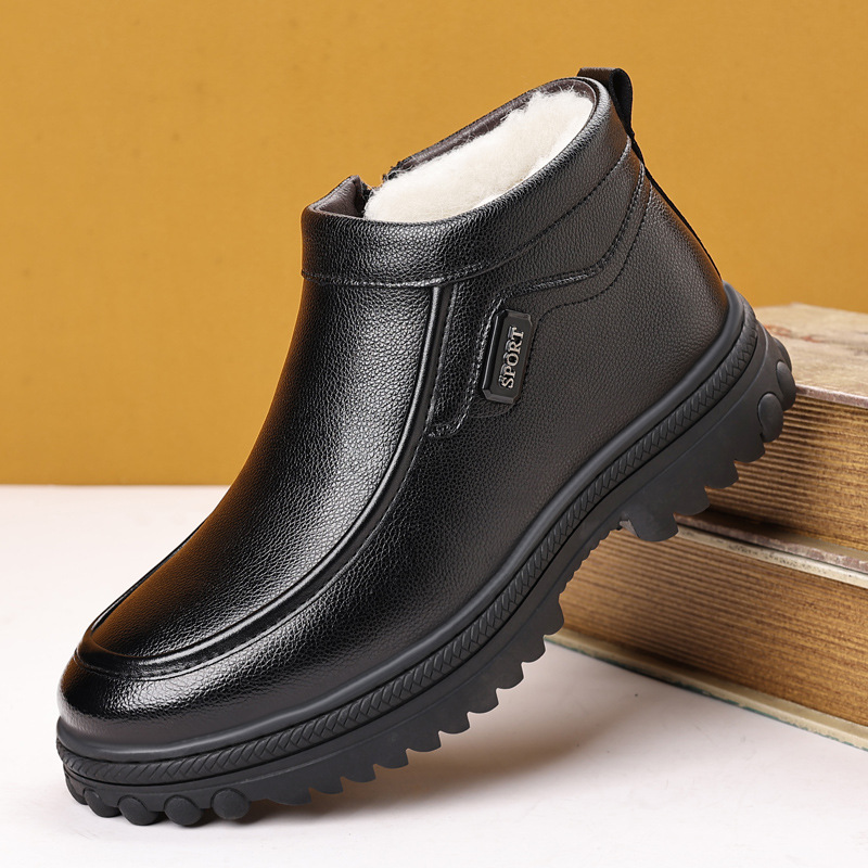 Autumn and winter new first layer cowhide men's British vintage high-top shoes fleece-lined warm thick-soled casual leather boots tooling shoes