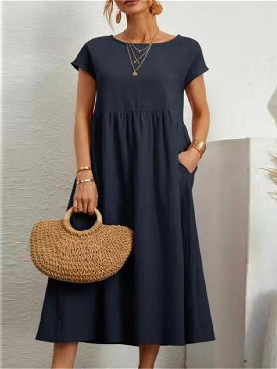 Amazon Aliexpress 2024Ebay European and American Pure Color Sleeveless Loose Cotton and Linen Flap Pocket Pants Dress in Stock