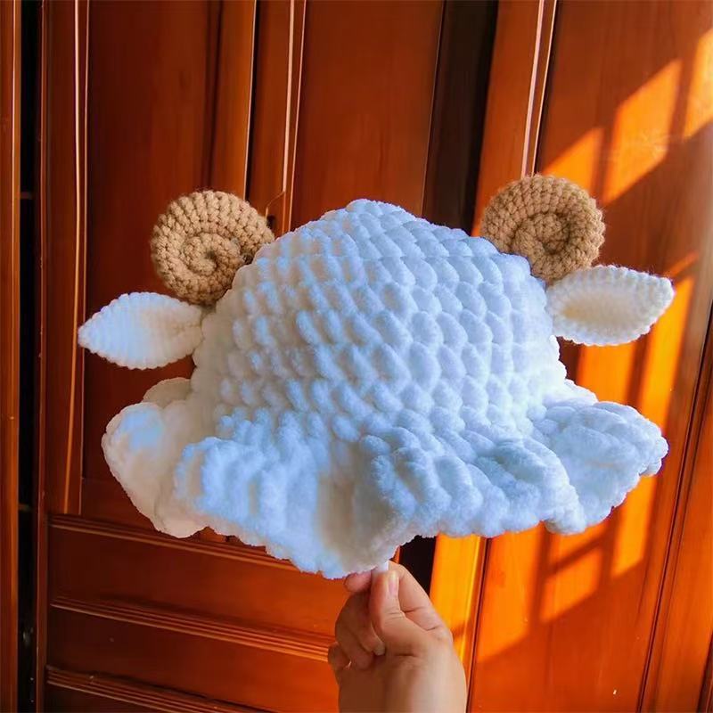 Homemade lamb hat knitting DIY material autumn and winter cute cotton hat handmade crochet wool for gifts