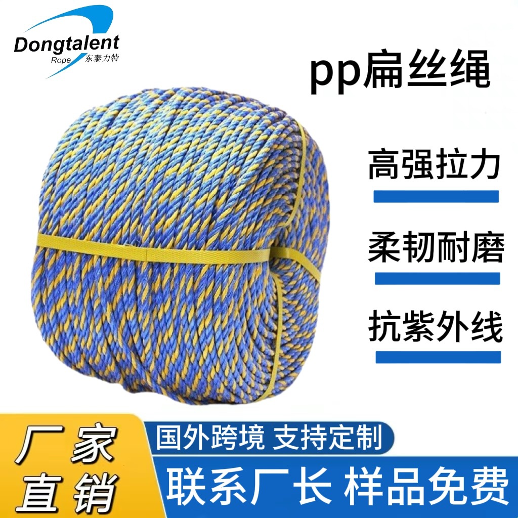 Foreign Cross-Border 3-Strand Polyethylene Wear-Resistant Flat Wire Rope Vegetable Hanging Seedling Greenhouse Film Pressing Rope Plastic Rope Packing Rope