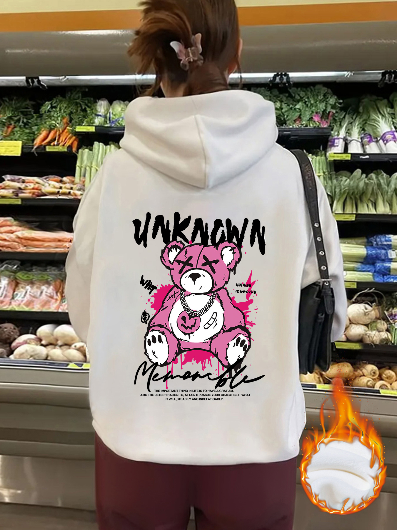 Cross-border European-American Women's UNKNOWN Printed Kangaroo Pocket Hooded Long-sleeved fleece-lined Sweatshirt Top for Autumn and Winter