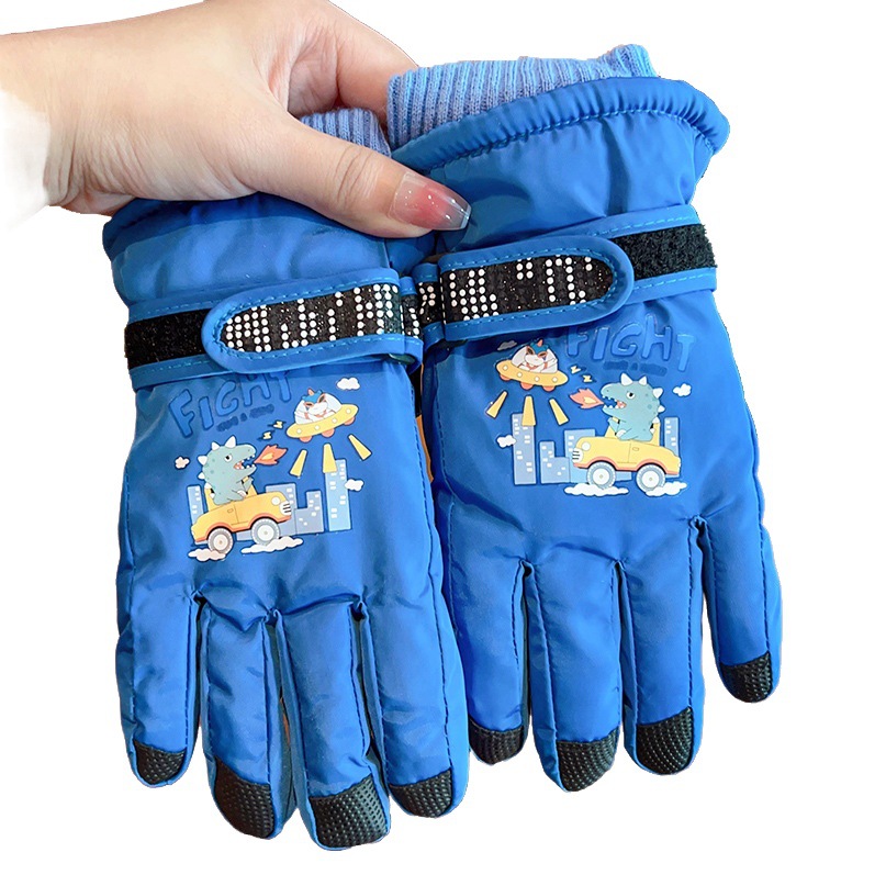Children's Ski Gloves Winter Waterproof Warm Velvet Thickened Boys and Girls Cycling Anti-freezing Cold Baby Playing Snow