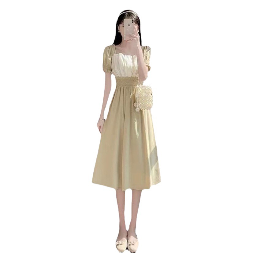 Summer new skirt summer women's French design sense niche gentle long elegant waist slimming dress women's clothing
