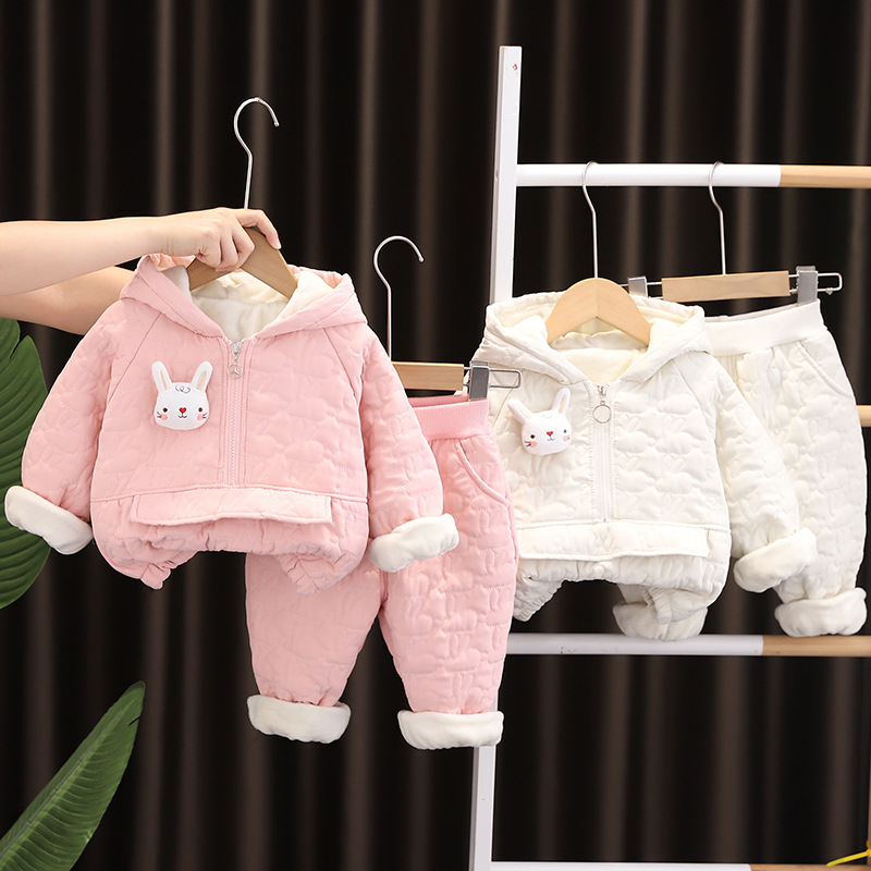 Autumn and Winter New Children's Cotton Clothes fleece-lined Thickened Children's Coat Girls' Cartoon Quilted Outer Wearing Cotton Coat Warm Cute