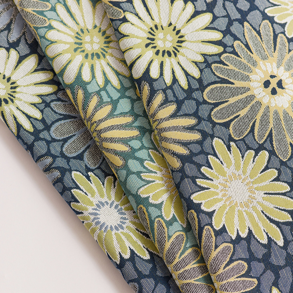 Cotton Linen Pastoral Daisy Blue Fabric Yarn-dyed Jacquard High Precision Green Chenille Blended Wear-resistant Fabric