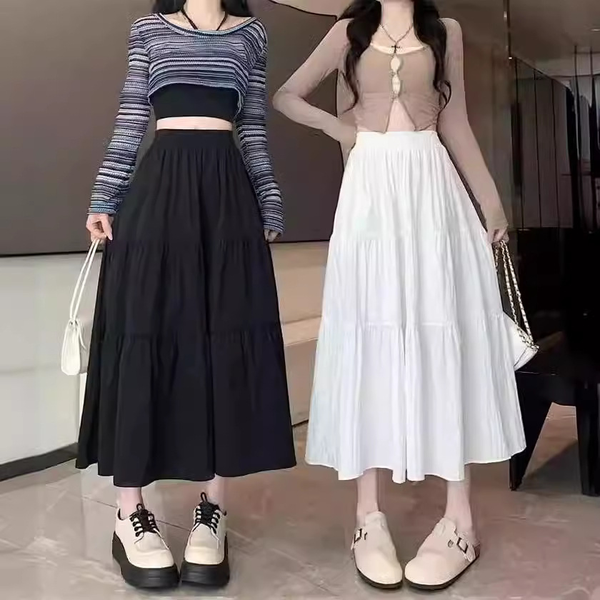 Mid-Length White Skirt for Women 2024 Spring and Summer Cake Skirt Half-Length Skirt New Small High-Waisted A-Line Skirt