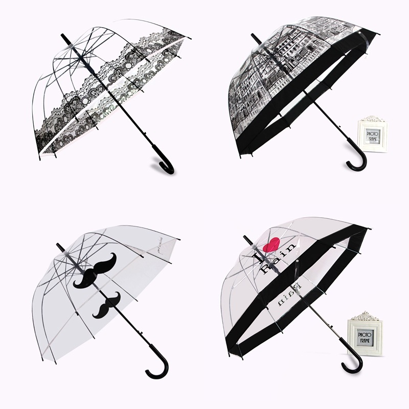 Picture of Korean Style Building Arched Apollo Princess Transparent Umbrella Umbrella Semi-automatic Creative Curved Hook Straight Long Handle Umbrella