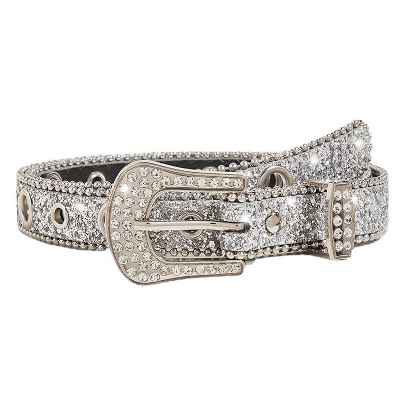 Rhinestone Belt Women's Ins Style Thin Belt Decoration European and American Fashion Personalized Sequined Jeans with Versatile Design