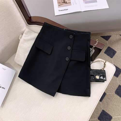 Picture of Irregular High Waist Suit Short Pants Skirt Women's Spring 2025 New Korean Style Button Embellished A- line Wide Leg Skirt Pants