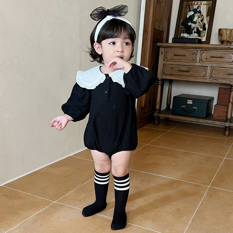 Picture of 2025 Spring and Autumn New Baby Girl Cute Wrap Fat Clothes Western Style Lapel Harper Girl Baby's jumpsuit Climbing Suit