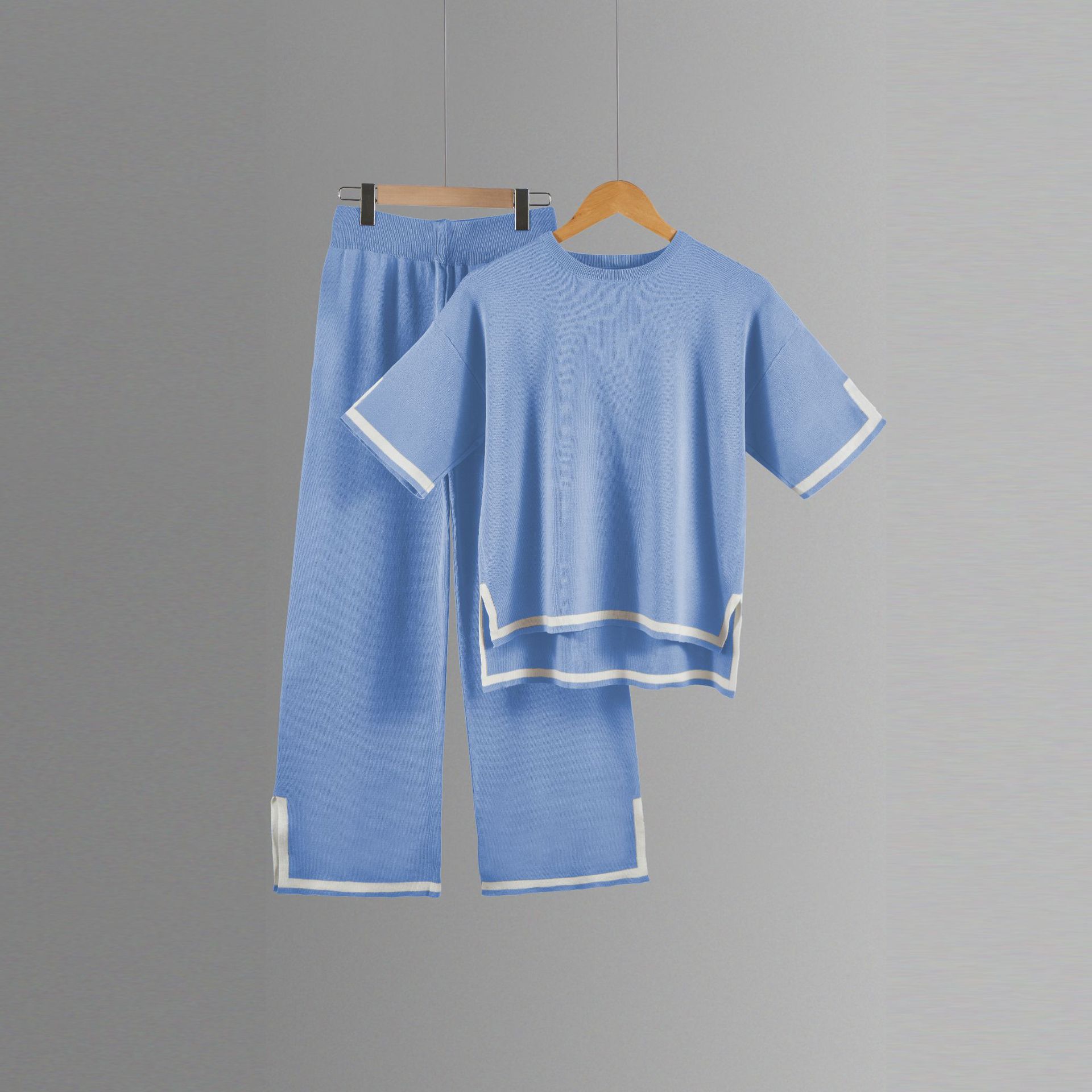 Picture of 2024 Europe and the United States cross-border Amazon summer new knitted suit sweater suit short sleeve pullover wide leg pants