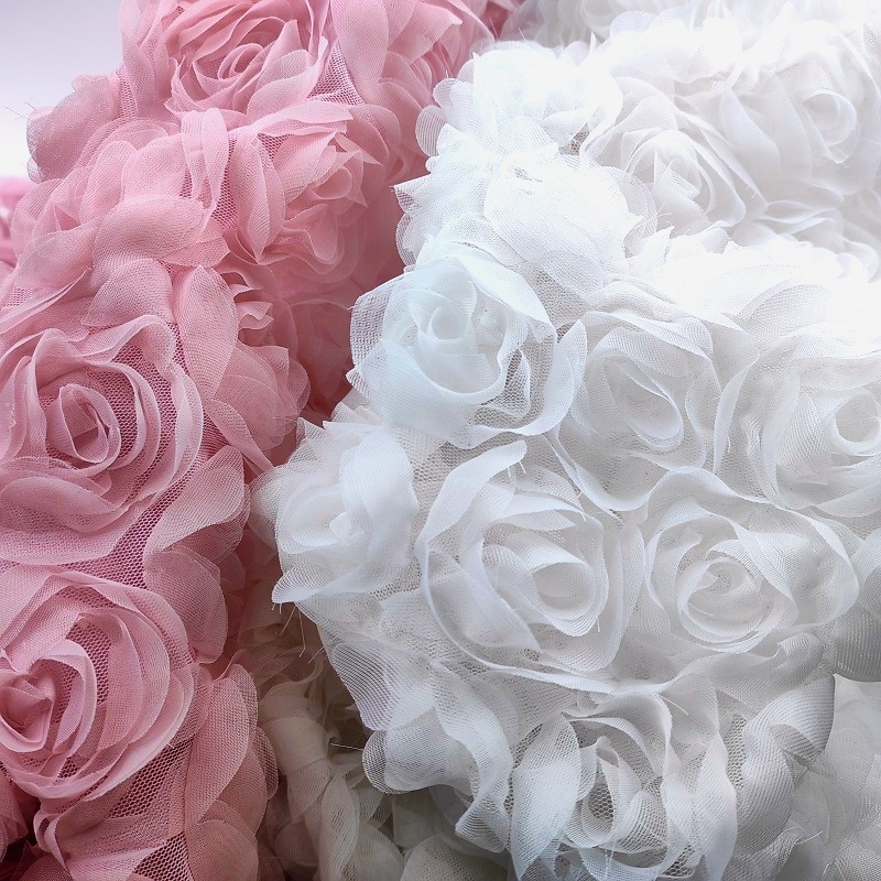 Factory Ready Stock 3D Three-Dimensional Rose Lace Trim Fabric for Wedding Artificial Flower Wall Decoration Background Cloth Clothing