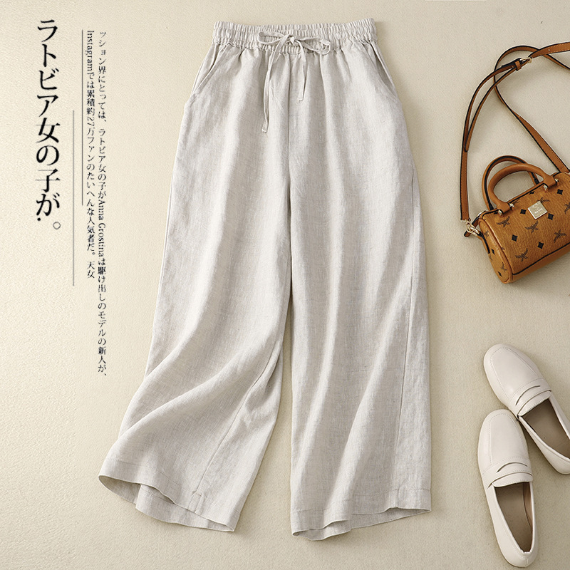 Real Shot Artistic Retro Linen Pants Ankle-length Pants Loose High Waist Straight Leg Pants Casual Pants Cotton and Linen Wide Leg Pants