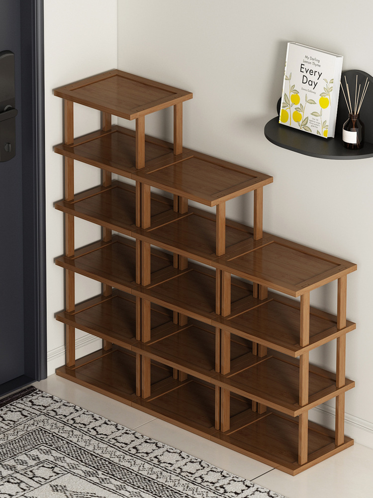 Shoe Rack for Home Doorway Small Narrow Multi-Layer Simple Shoe Cabinet Partition Layer Wooden Shelf Combination Stepped Stair Shoe Rack