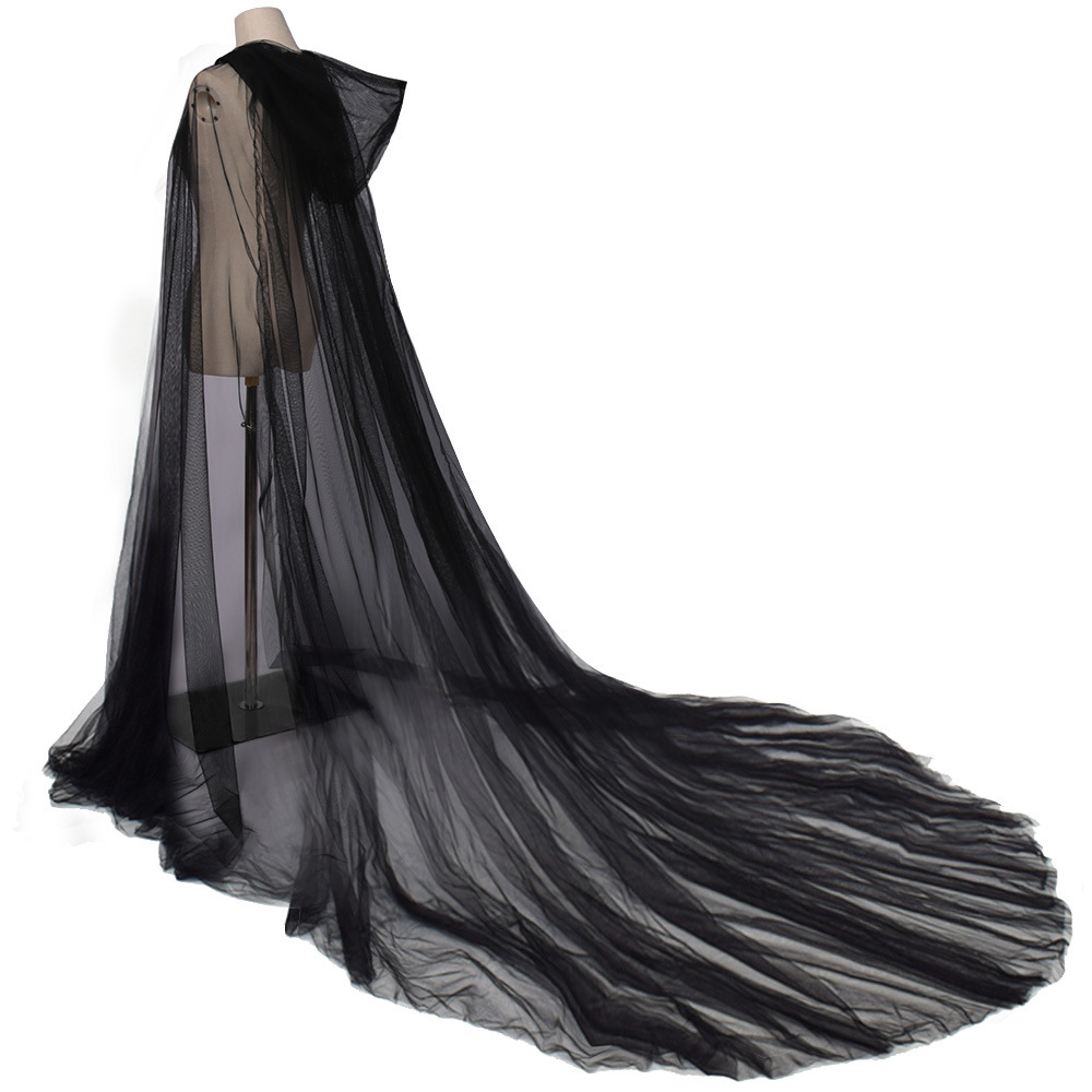 Halloween Mesh Vintage Solid Color Hooded Poncho Vampire Bride Poncho Black Red White Diamonds Women's Poncho