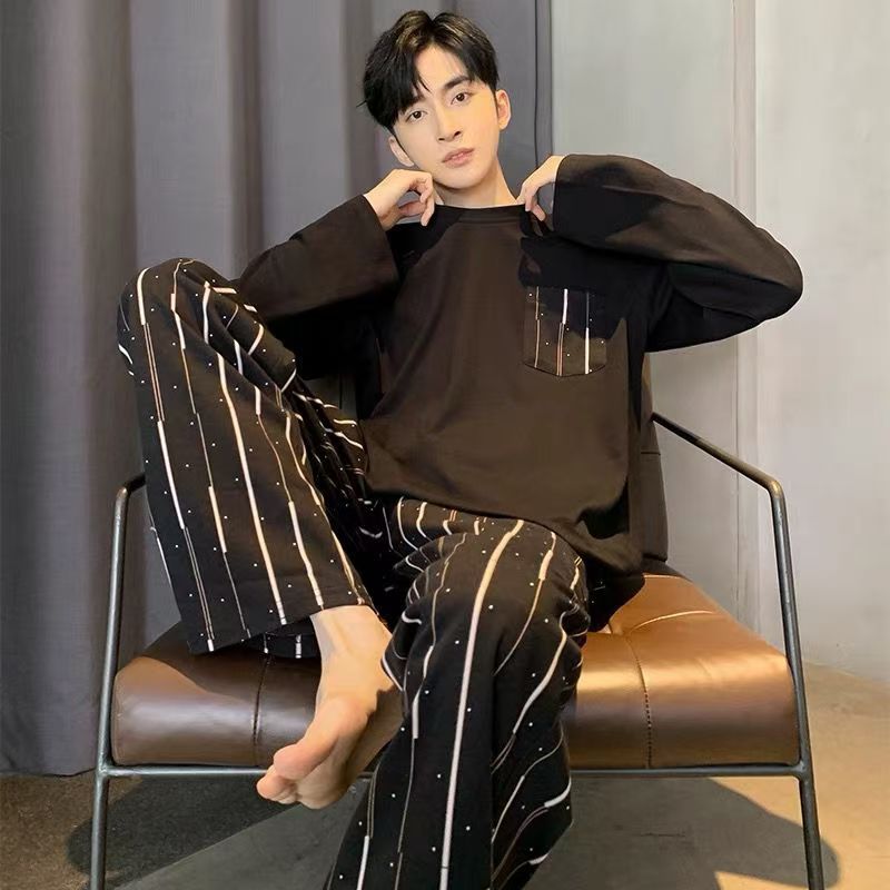 Picture of Men's Pajamas Long Sleeve Pants Spring and Autumn Thin Dad Large Size Casual Home Wear Factory Foreign Trade Cross-border Explosions