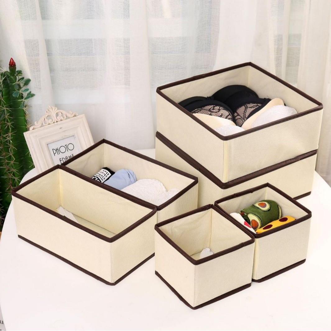 Coverless Intimates Fabric Desktop Bra Intimates Socks Storage Box Drawer-Type Organizing Storage Box Six-Piece Set Portable