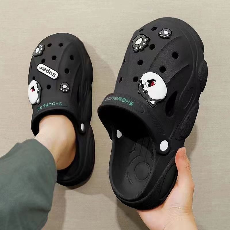 Croc Shoes Casual Summer Outer Wear 2025 New Cartoon Thick-Soled Non-Slip Beach Sandals Closed-Toe Half Slippers for Men