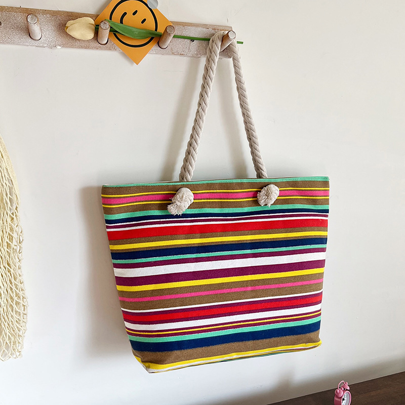 Picture of New Ethnic Style Simple Handbag Double-sided Printed All-match Large Capacity Women's Canvas Bag Hemp Rope Shoulder Casual Bag