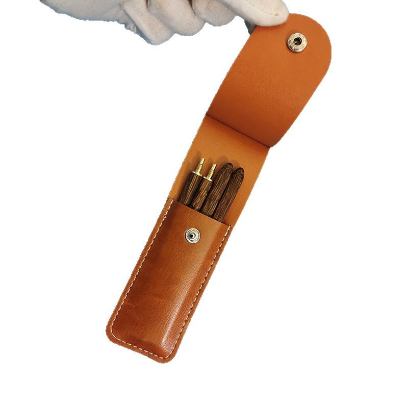 Picture of Cross-border good goods outdoor camping tableware leather case PU folding chopsticks storage bag leather gift protective case customization