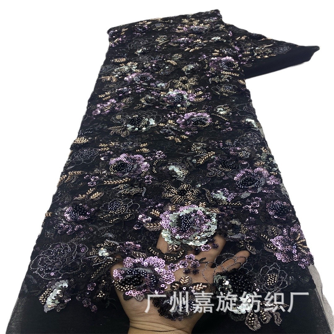 Picture of New Heavy Industry Handmade Bead Embroidery Cloth Ghana Zhongfeng Wedding Dress Bead Tube Embroidery Lace Embroidery Mesh Fabric