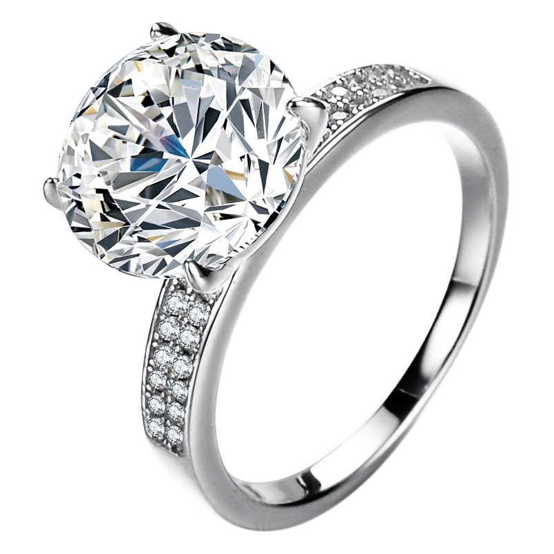 Classic Four-Claw S925 Silver Ring 5 Carat Moissanite Ring Women's Double Row Ring Pigeon Egg Wedding Ring Live Broadcast