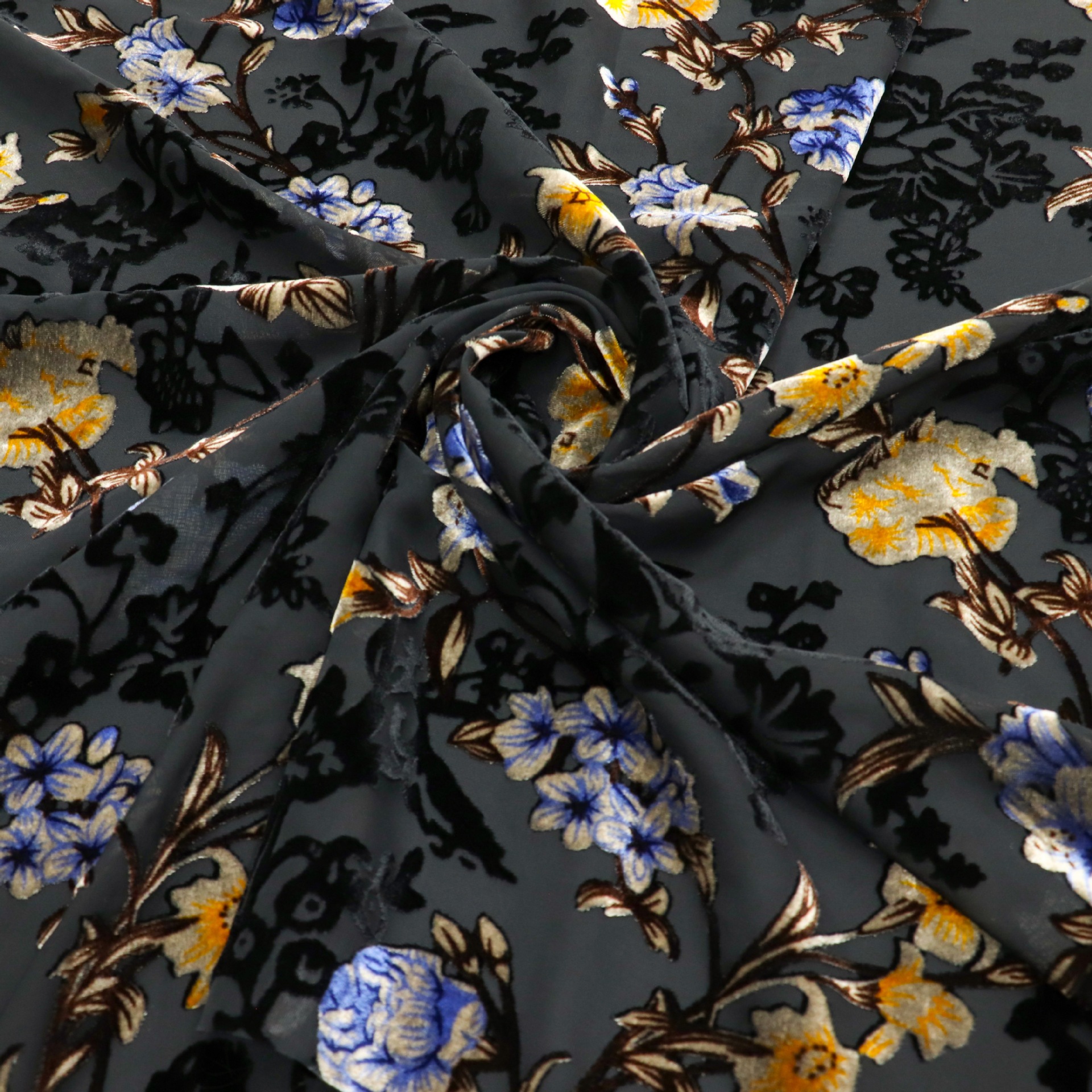 Picture of Factory Wholesale Woven Velvet Brocade Viscose Printed Burnt Flower Velvet Fabric Nightgown Dress Cheongsam